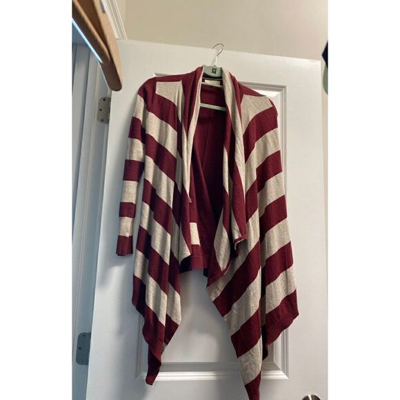 Guess Maroon/Beige Wide Striped Open Flow Cardigan - Picture 1 of 3